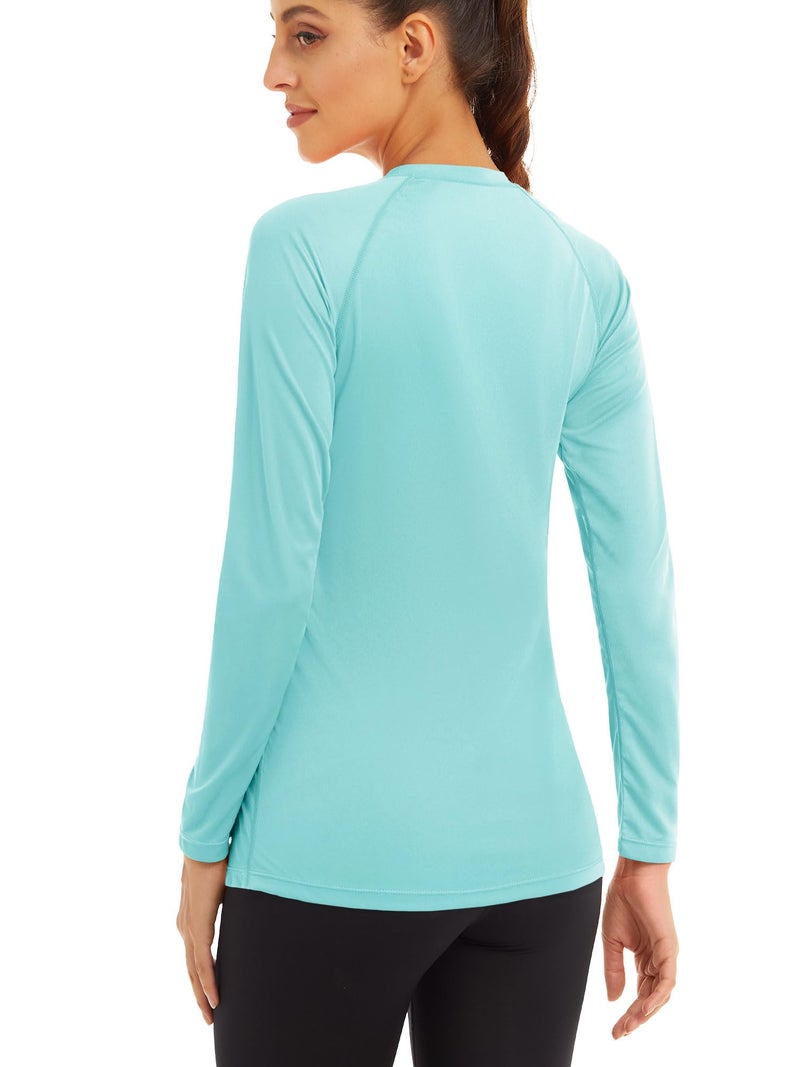 MAGCOMSEN Swim Shirts for Women UV Protection Womens Rash Guard Shirts Long Sleeve Running Shirts Women Fishing Shirts Performance Sun Shirts for Women Light Blue - Image 2